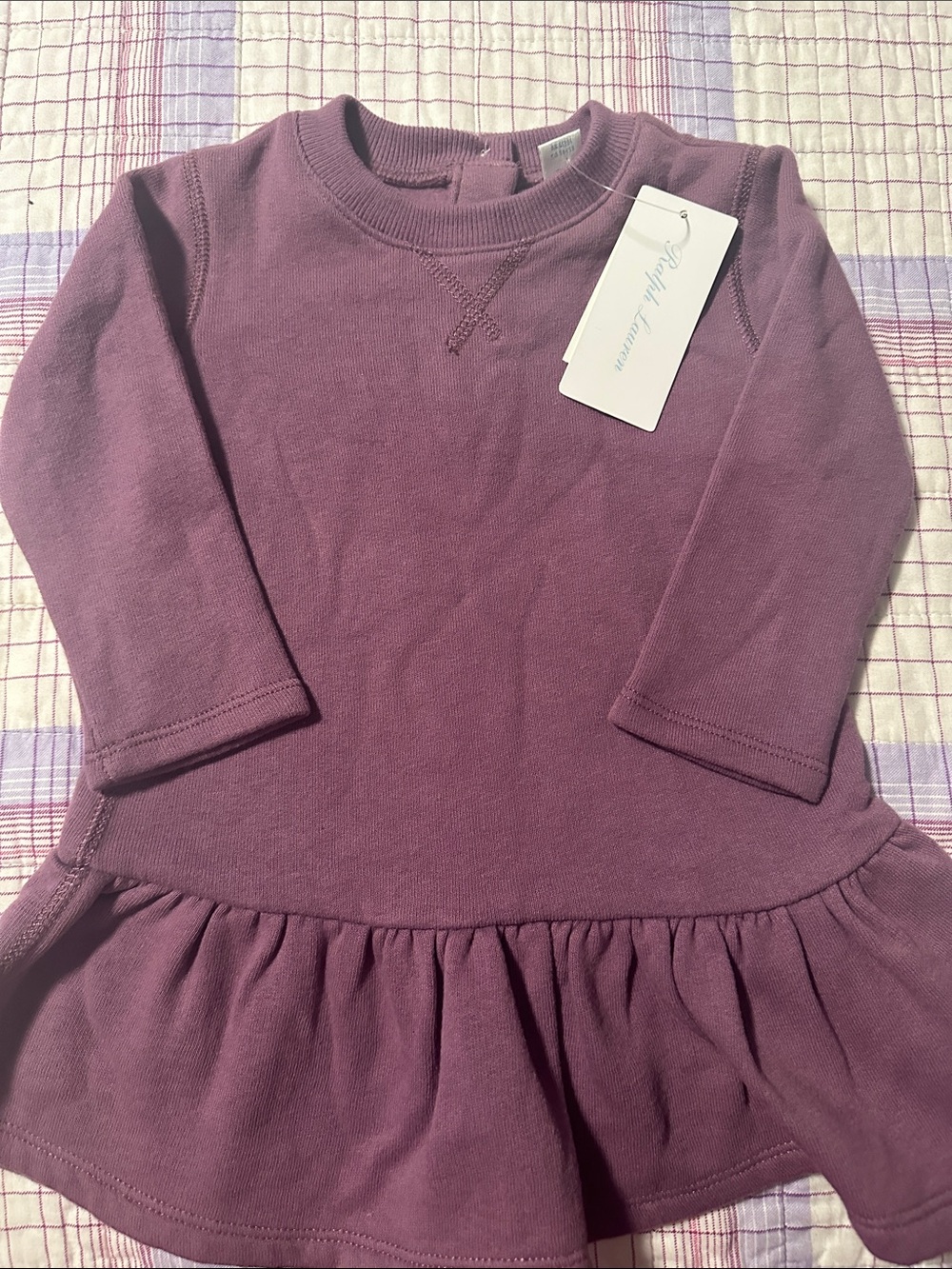 Ralph Lauren Mauve Long-Sleeve Ruffle Hem Girls Dress